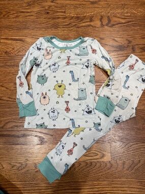 Caden Lane Kids Monster Pajama Set in Mint Green Trim